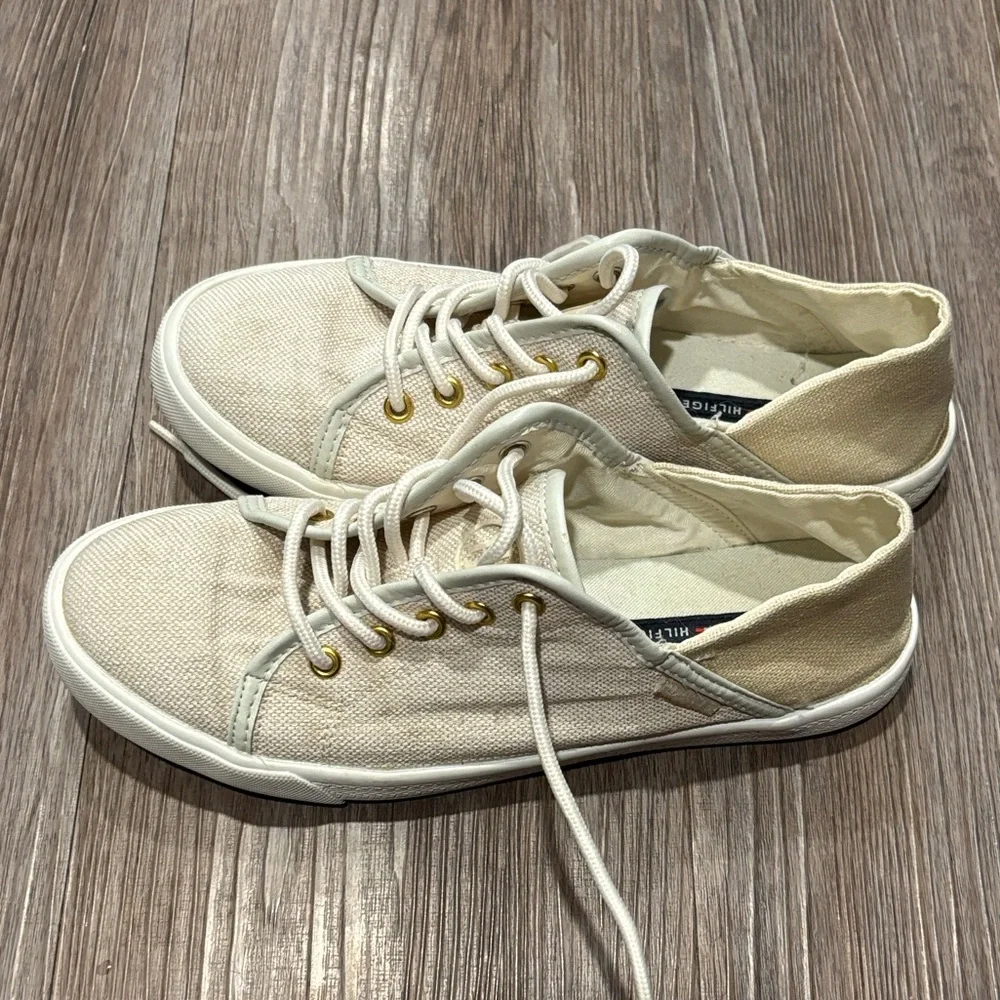 Tommy Hilfiger Cream Canvas Sneakers - Picture 4 of 5